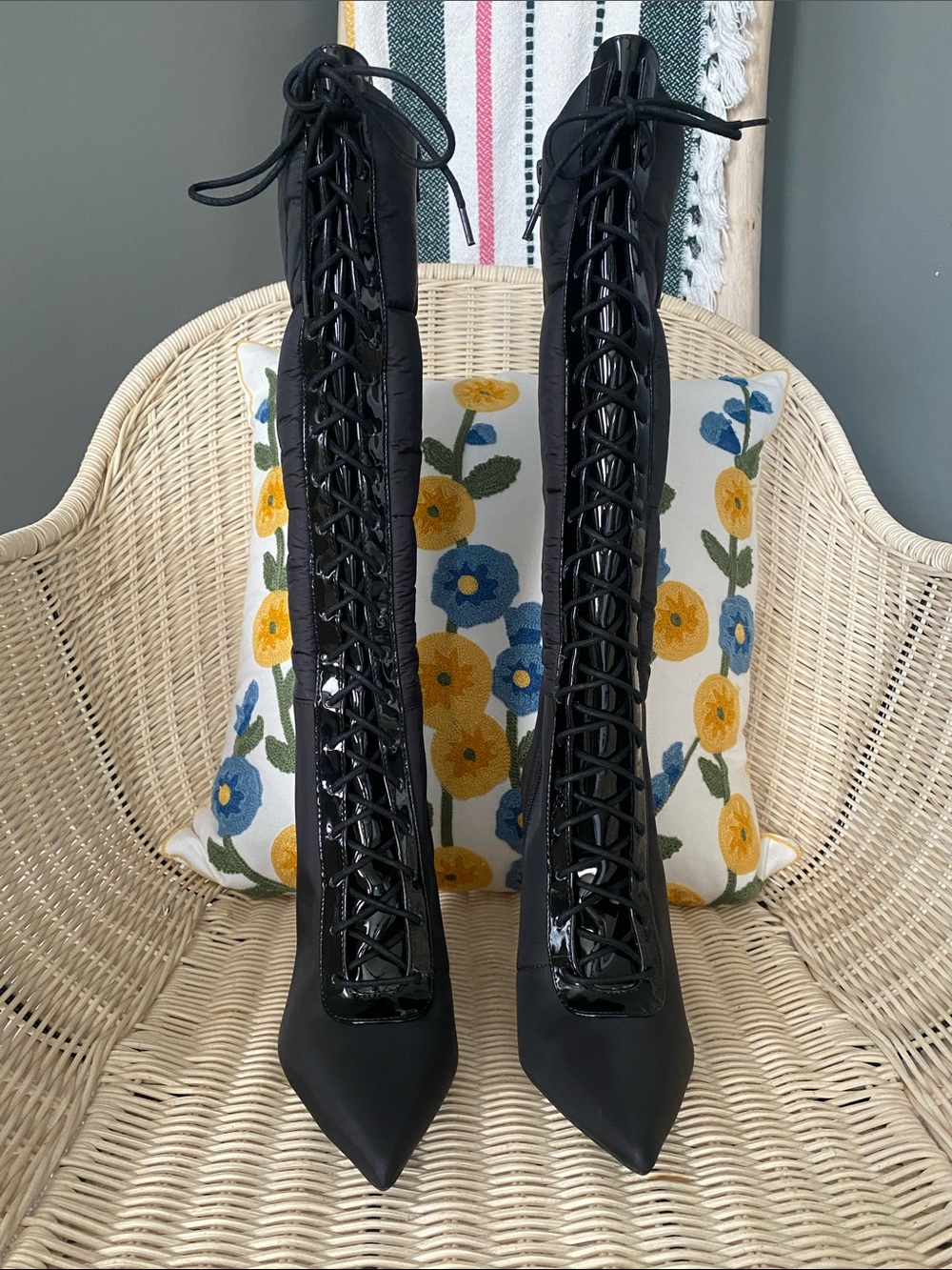 NEW! INC International Concepts Black Lace-Up Knee-High Stiletto Boots - Picture 2 of 14